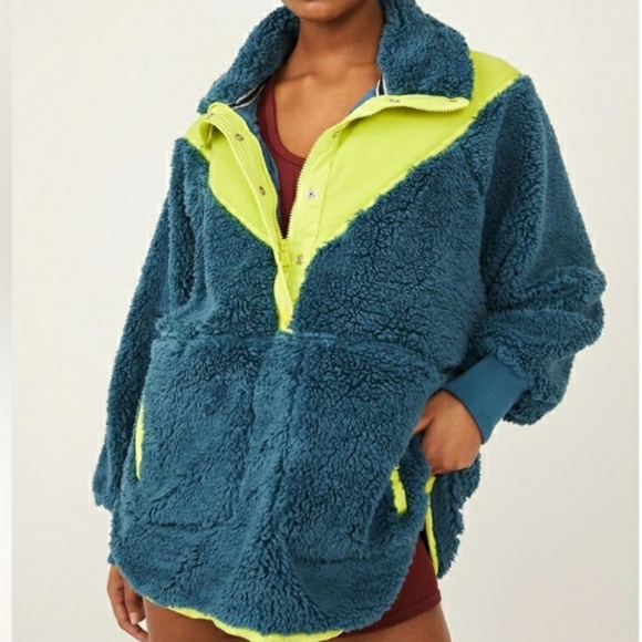 Free People Jackets & Blazers - Free People Movement Fall to Rise Half Zip Pullover sz L Fuzzy Fleece Blue